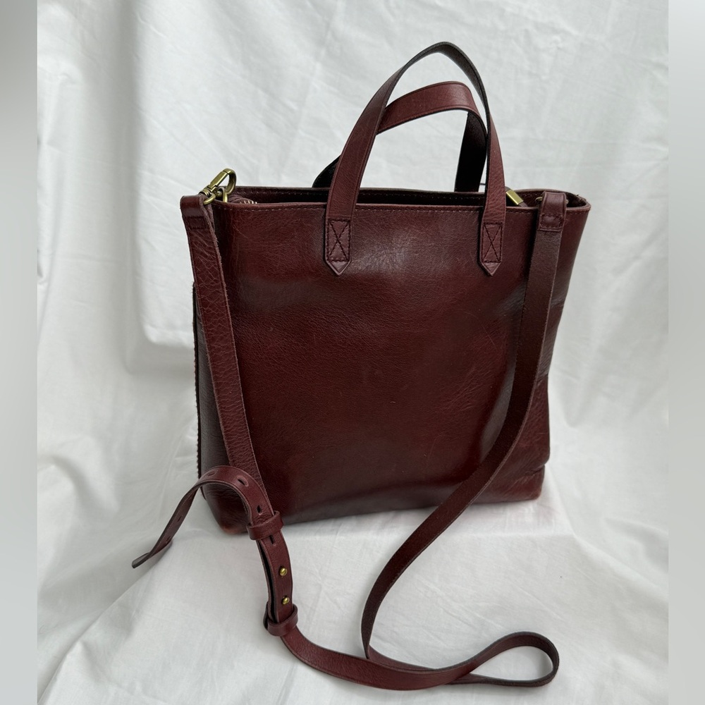 Madewell zip top transport crossbody in dark cabernet genuine leather.